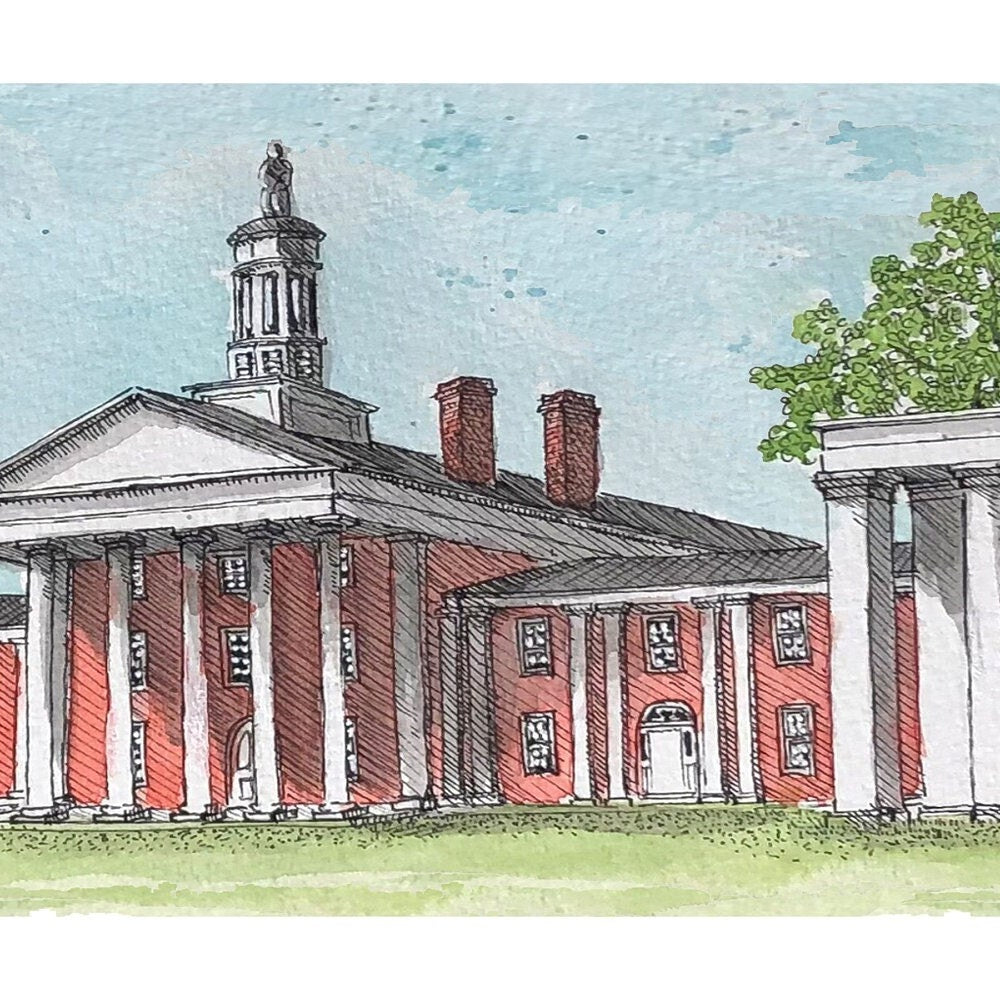 Washington and Lee University Colonnade Watercolor Art Print