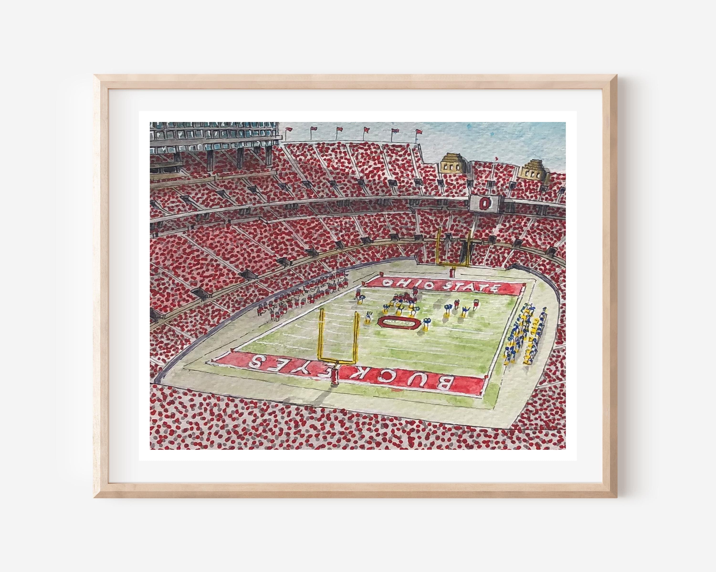 Ohio State Stadium Watercolor Print: Buckeyes Football Art, Ohio State Alumni Gift