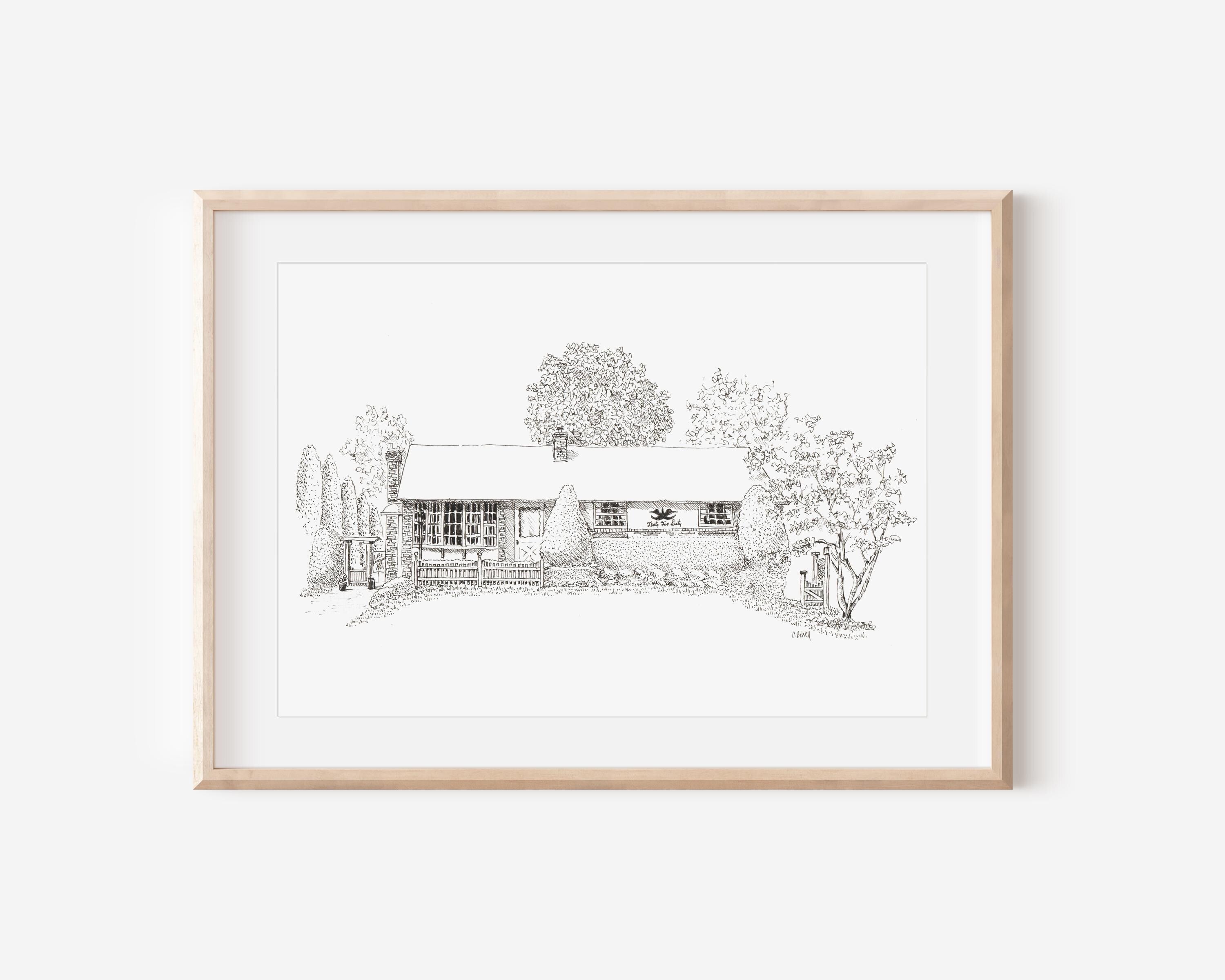 Custom Pen and Ink House Drawing: Hand-Drawn Home Portrait
