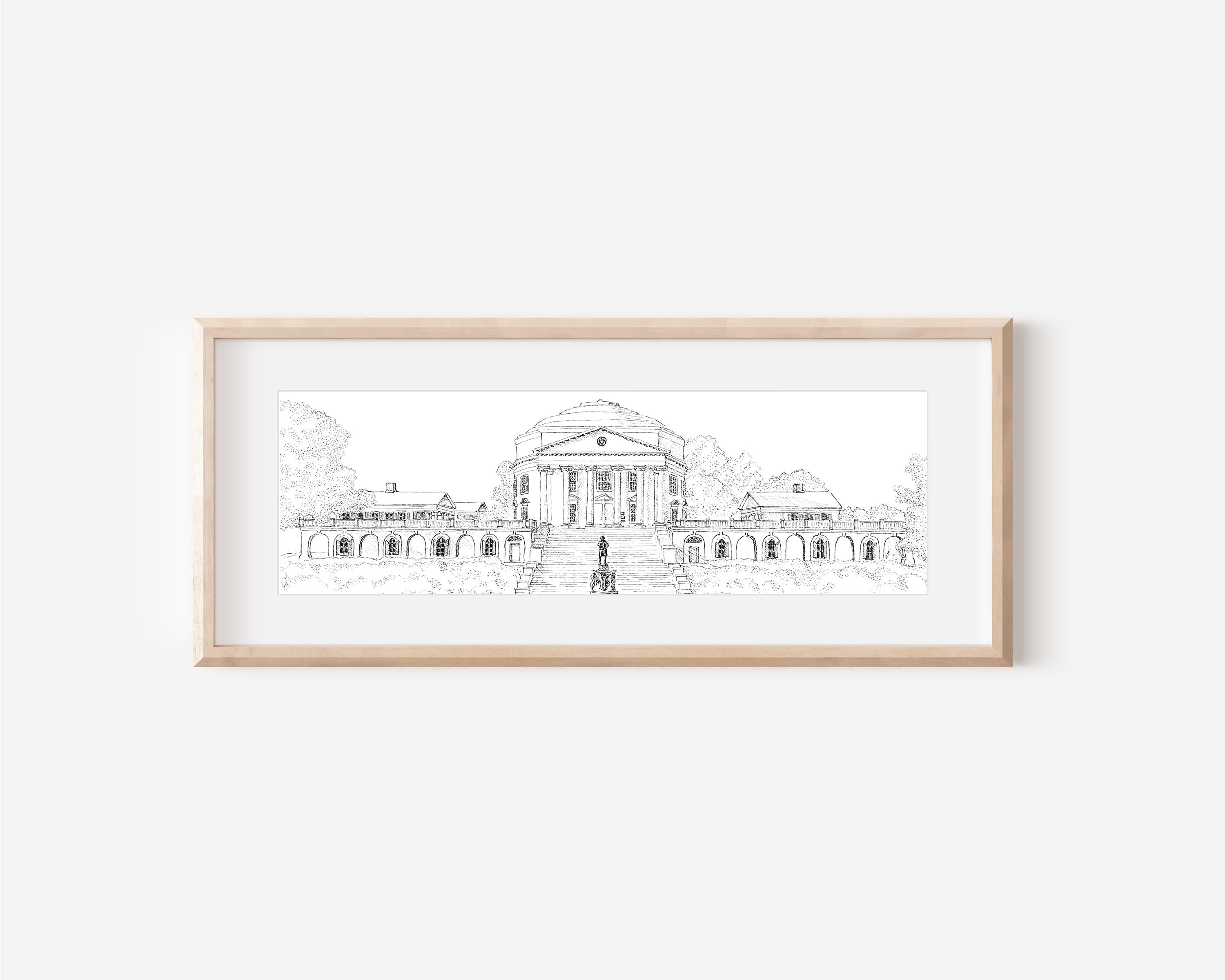 University of Virginia Rotunda Print: UVA Art in Watercolor or Pen and Ink