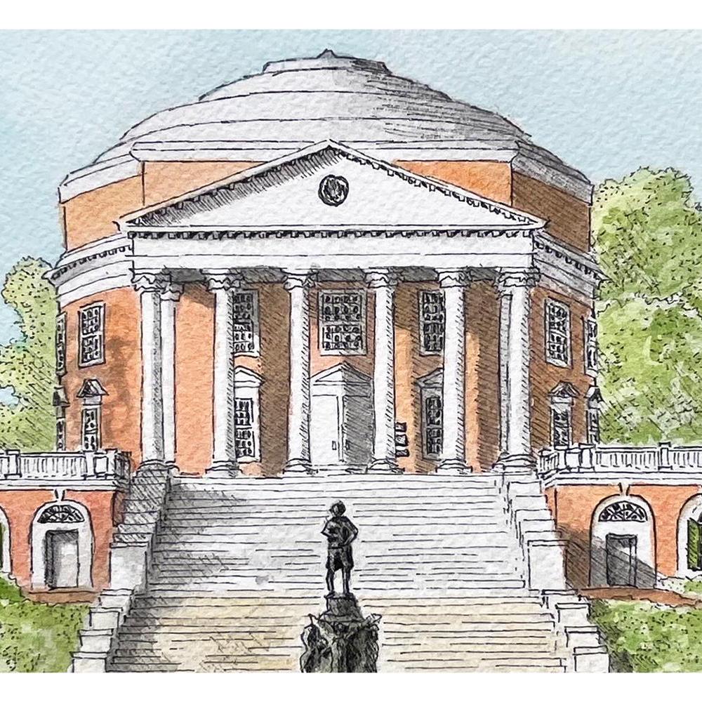 University of Virginia Rotunda Print: UVA Art in Watercolor or Pen and Ink
