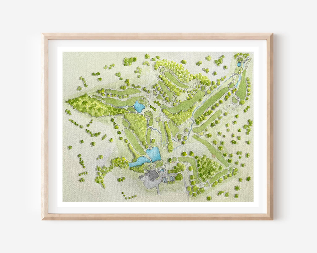 Watercolor Golf Course Map Art: Custom Golf Portrait