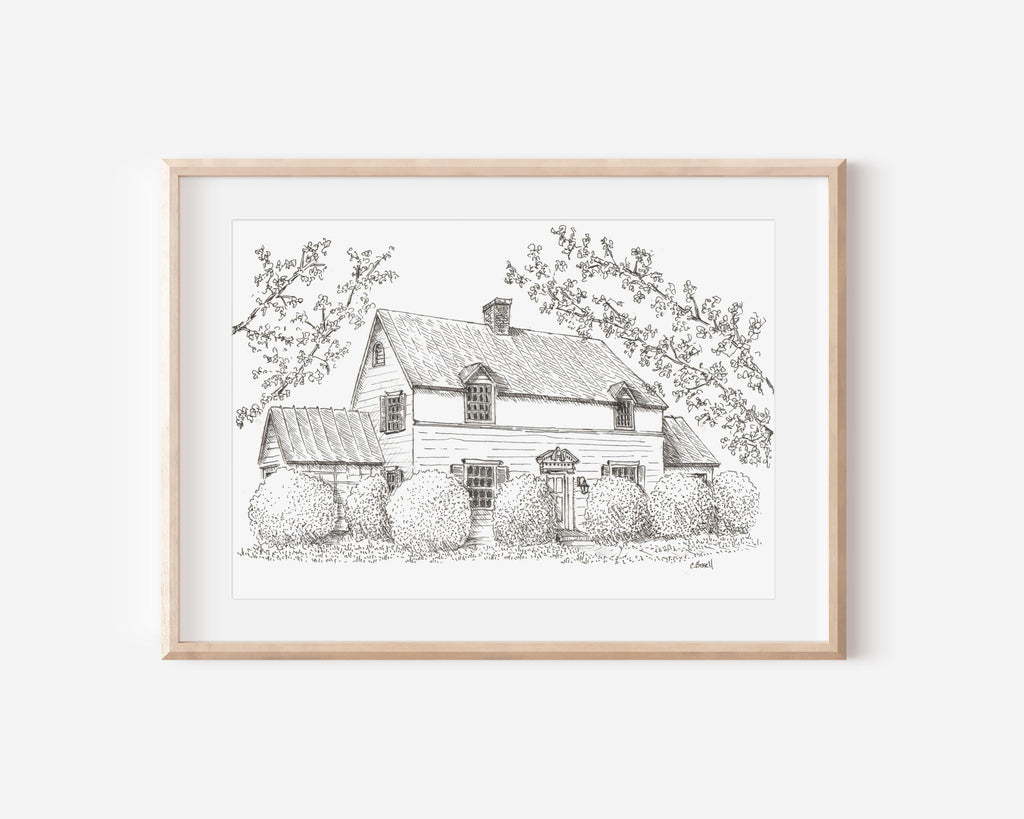 Custom Pen and Ink House Drawing: Hand-Drawn Home Portrait