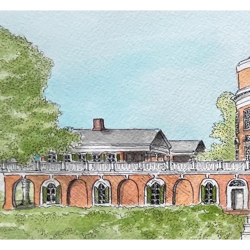University of Virginia Rotunda Print: UVA Art in Watercolor or Pen and Ink