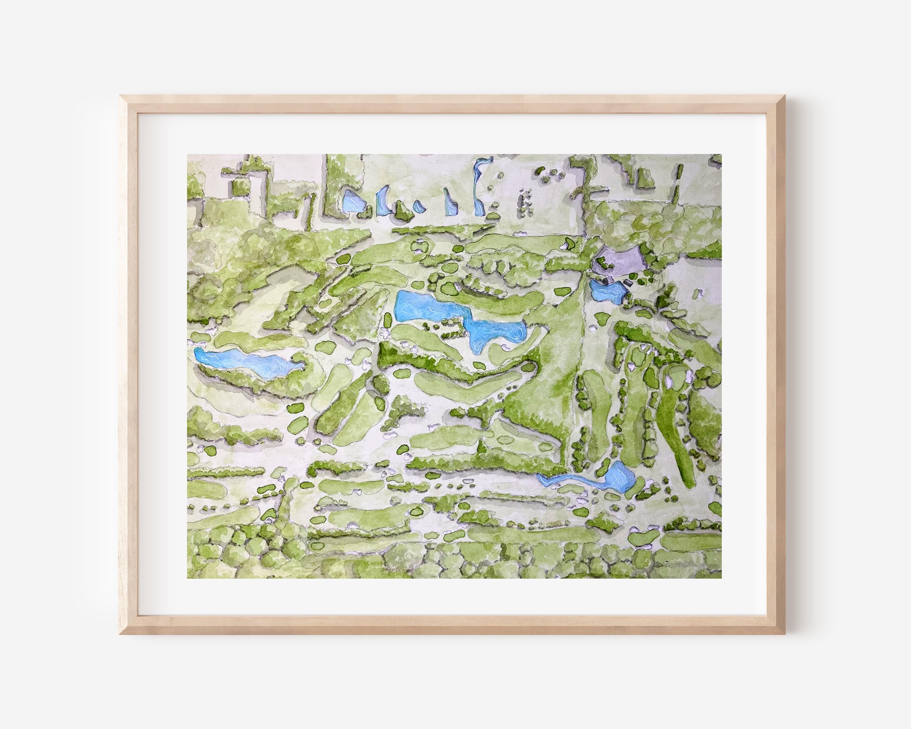 Watercolor Golf Course Map Art: Custom Golf Portrait