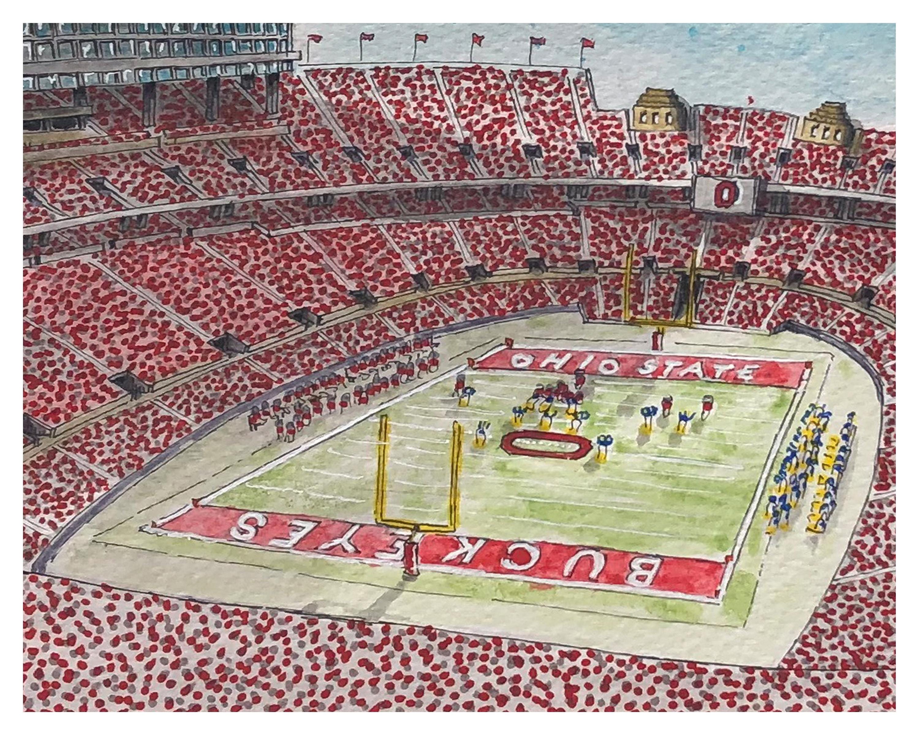Ohio State Stadium Watercolor Print: Buckeyes Football Art, Ohio State Alumni Gift
