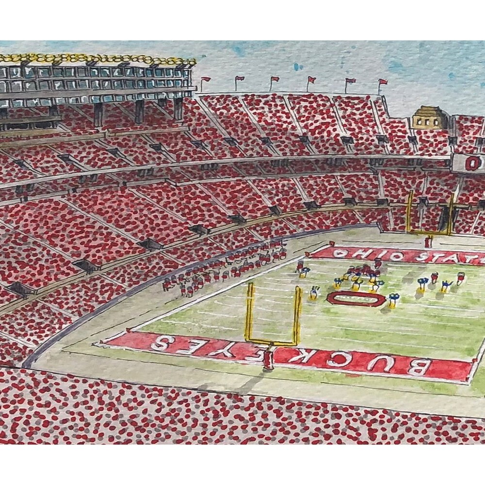 Ohio State Stadium Watercolor Print: Buckeyes Football Art, Ohio State Alumni Gift