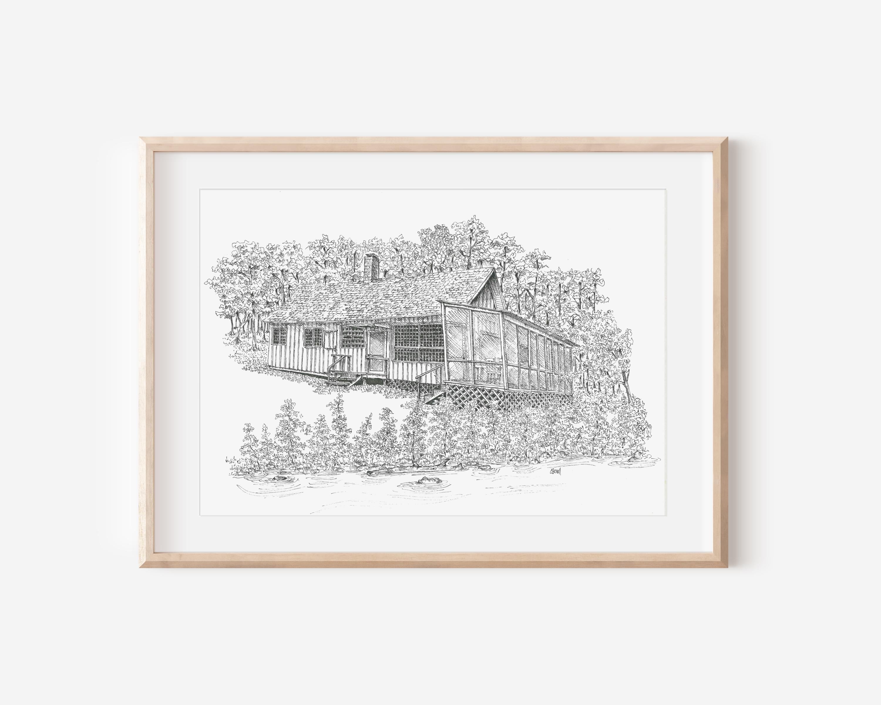 Custom Pen and Ink House Drawing: Hand-Drawn Home Portrait