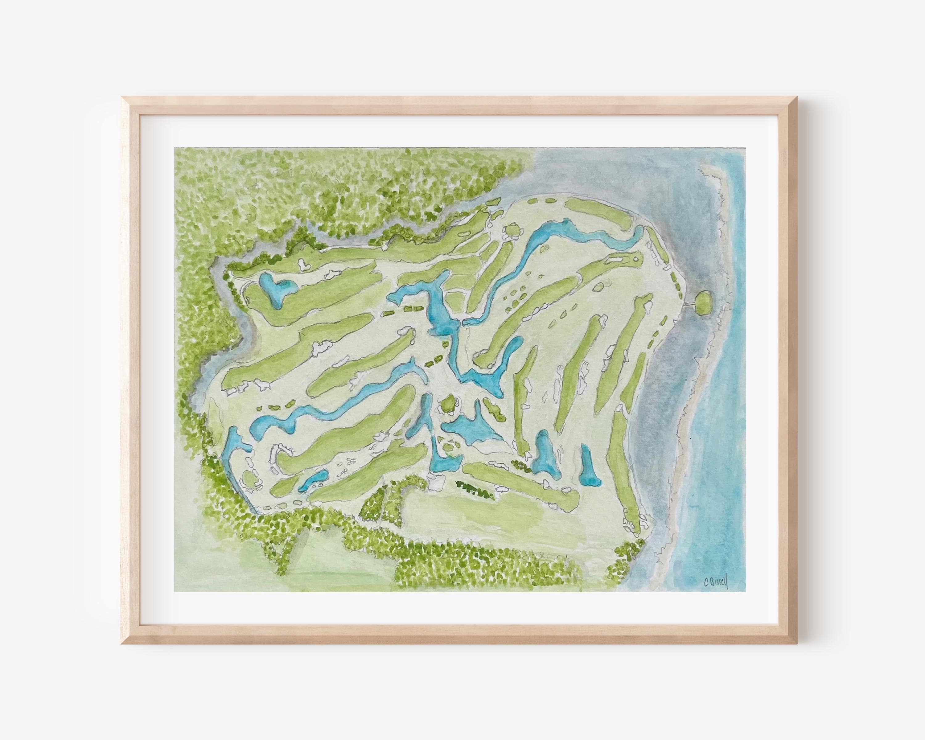 Watercolor Golf Course Map Art: Custom Golf Portrait