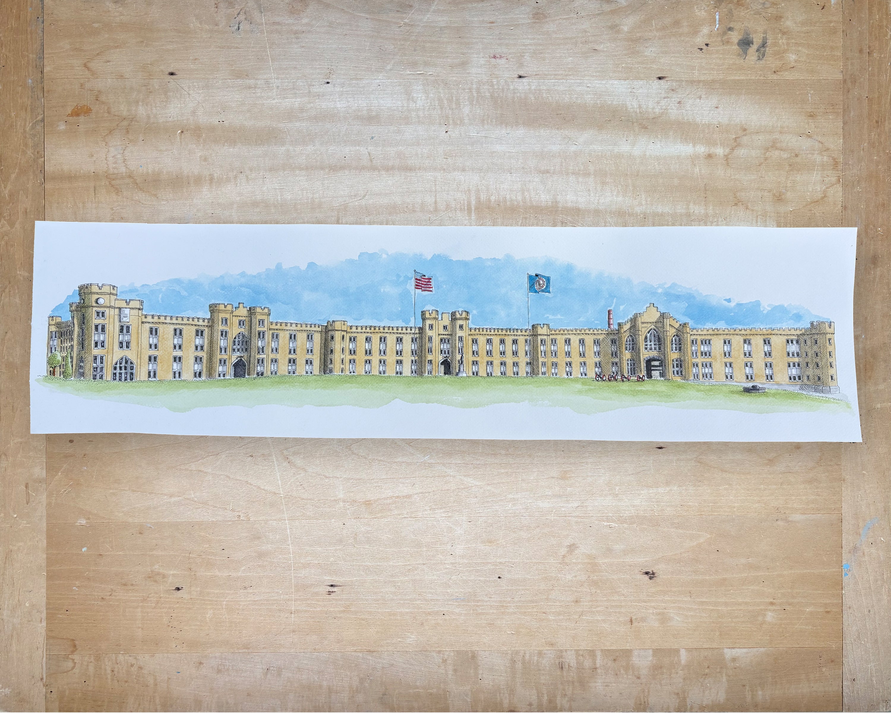 VMI Barracks Original Watercolor Painting