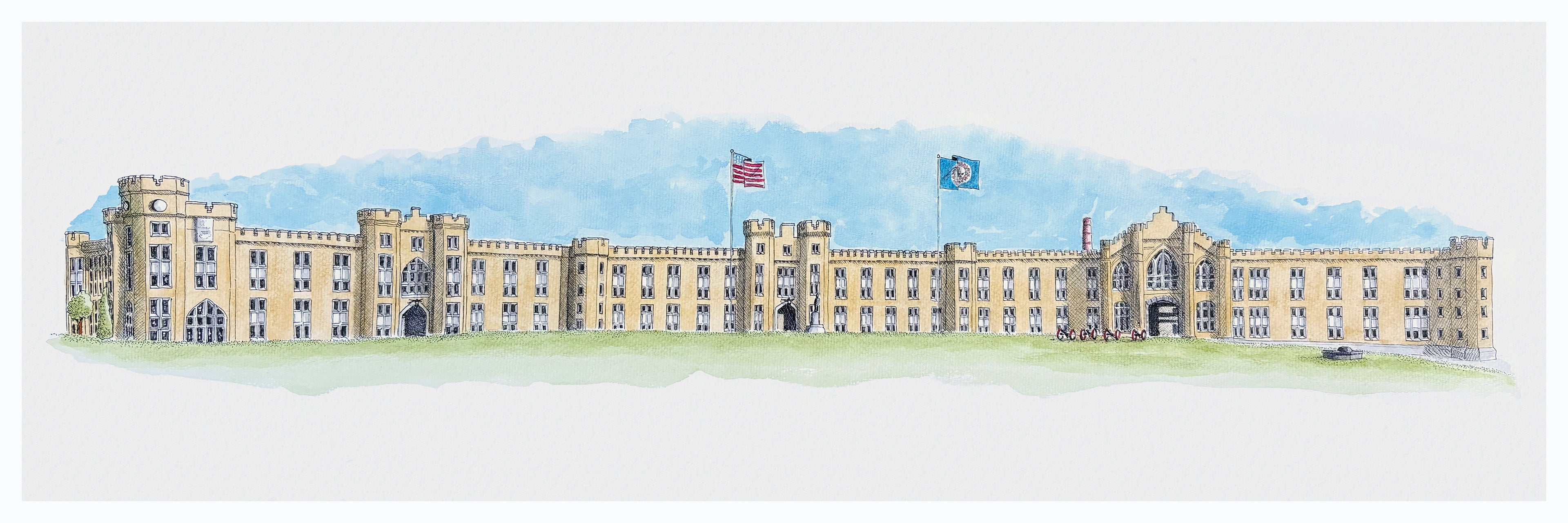 VMI Barracks Original Watercolor Painting