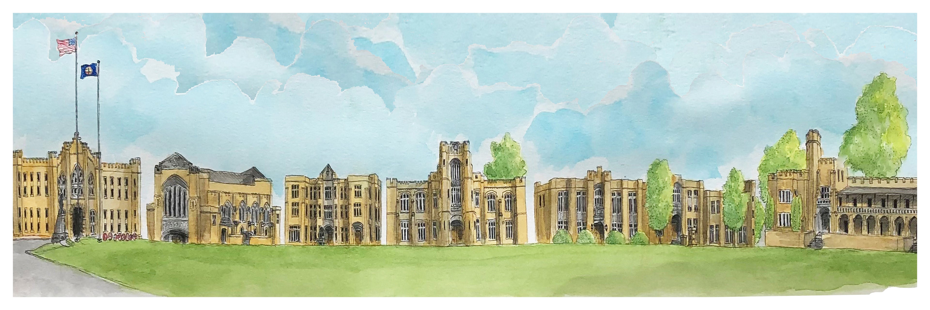 VMI Parade Field Watercolor Art Print: Virginia Military Institute Alumni Gift