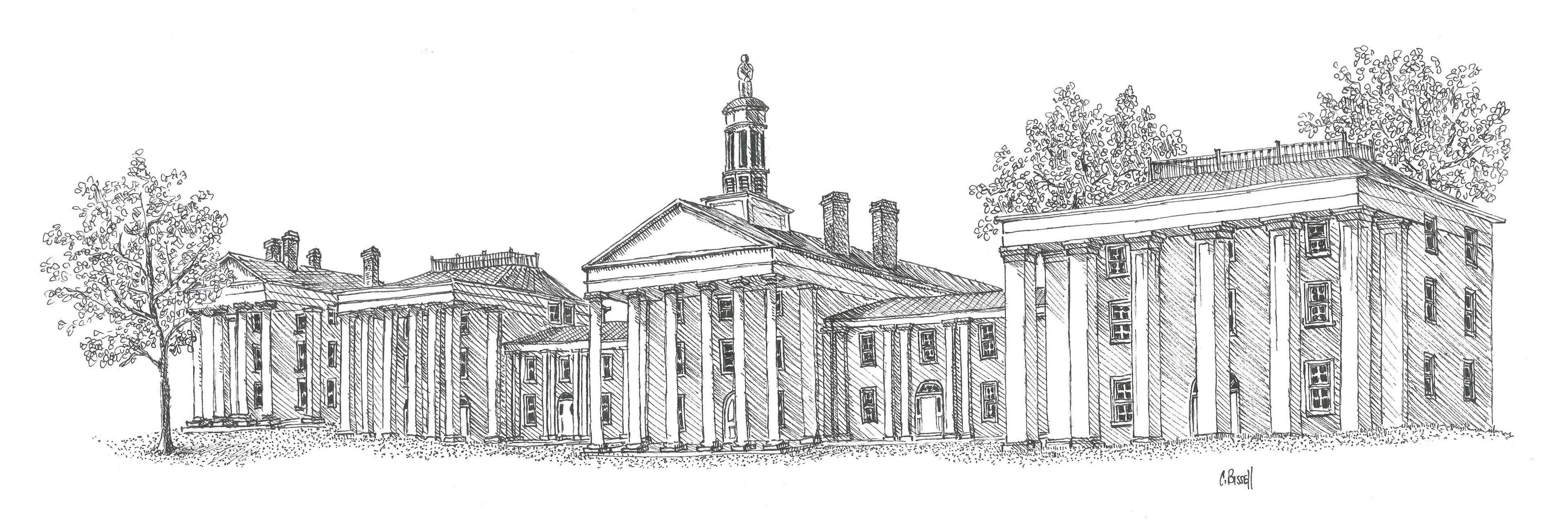 Washington and Lee University Colonnade Pen and Ink Art Print