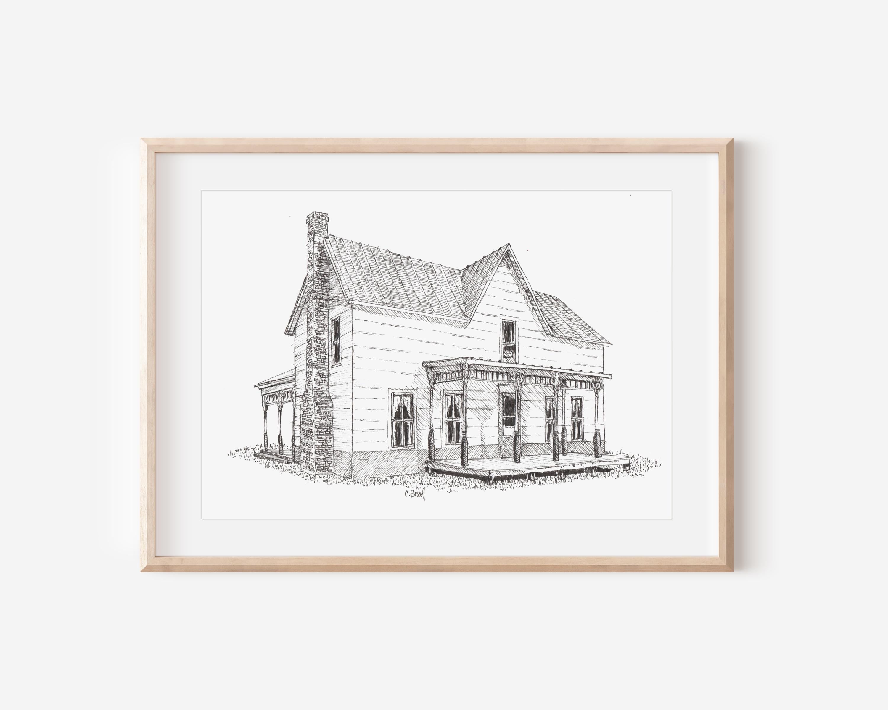 Custom Pen and Ink House Drawing: Hand-Drawn Home Portrait