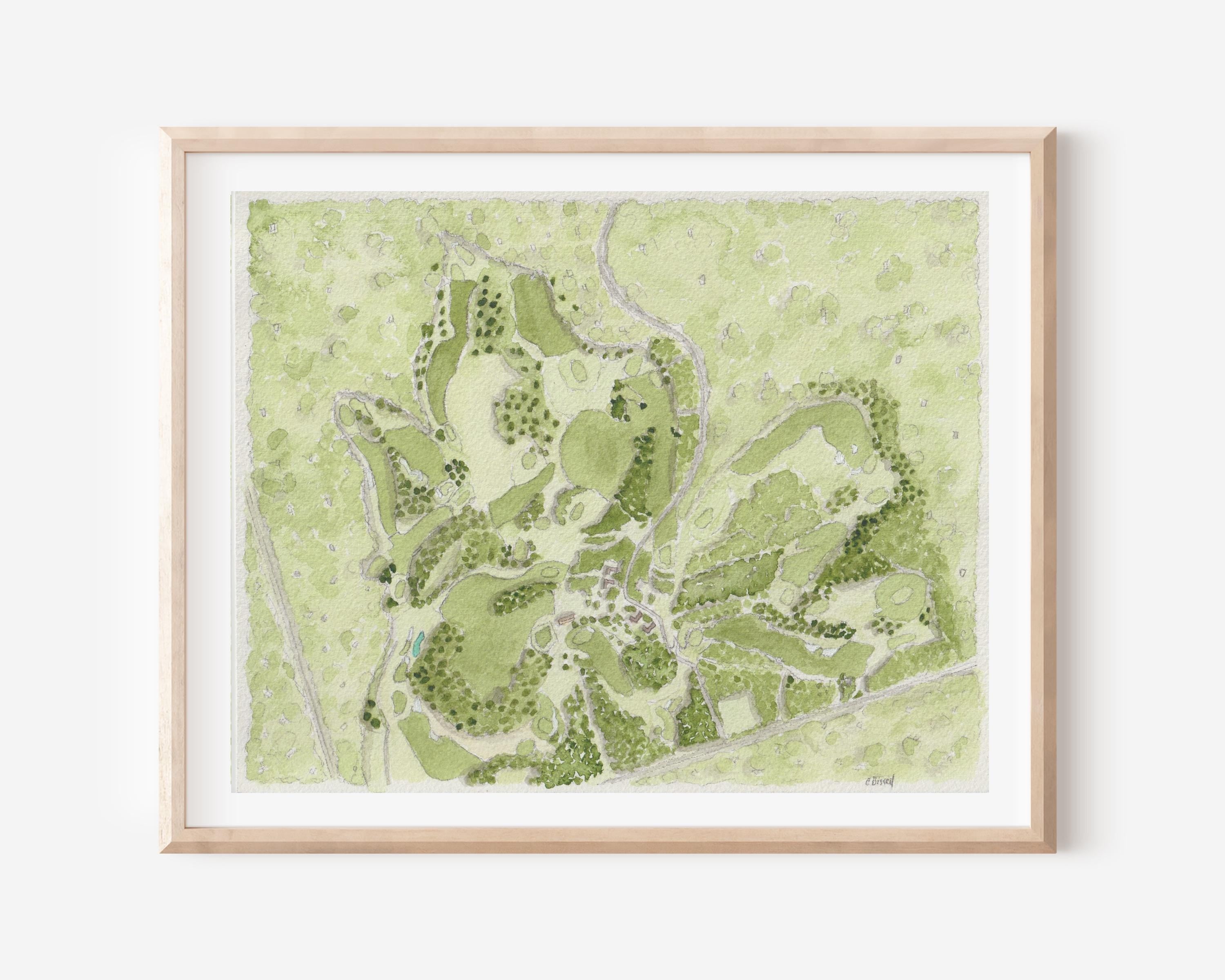 Watercolor Golf Course Map Art: Custom Golf Portrait