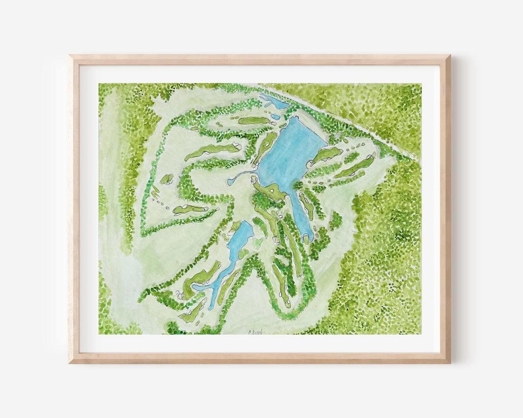 Watercolor Golf Course Map Art: Custom Golf Portrait