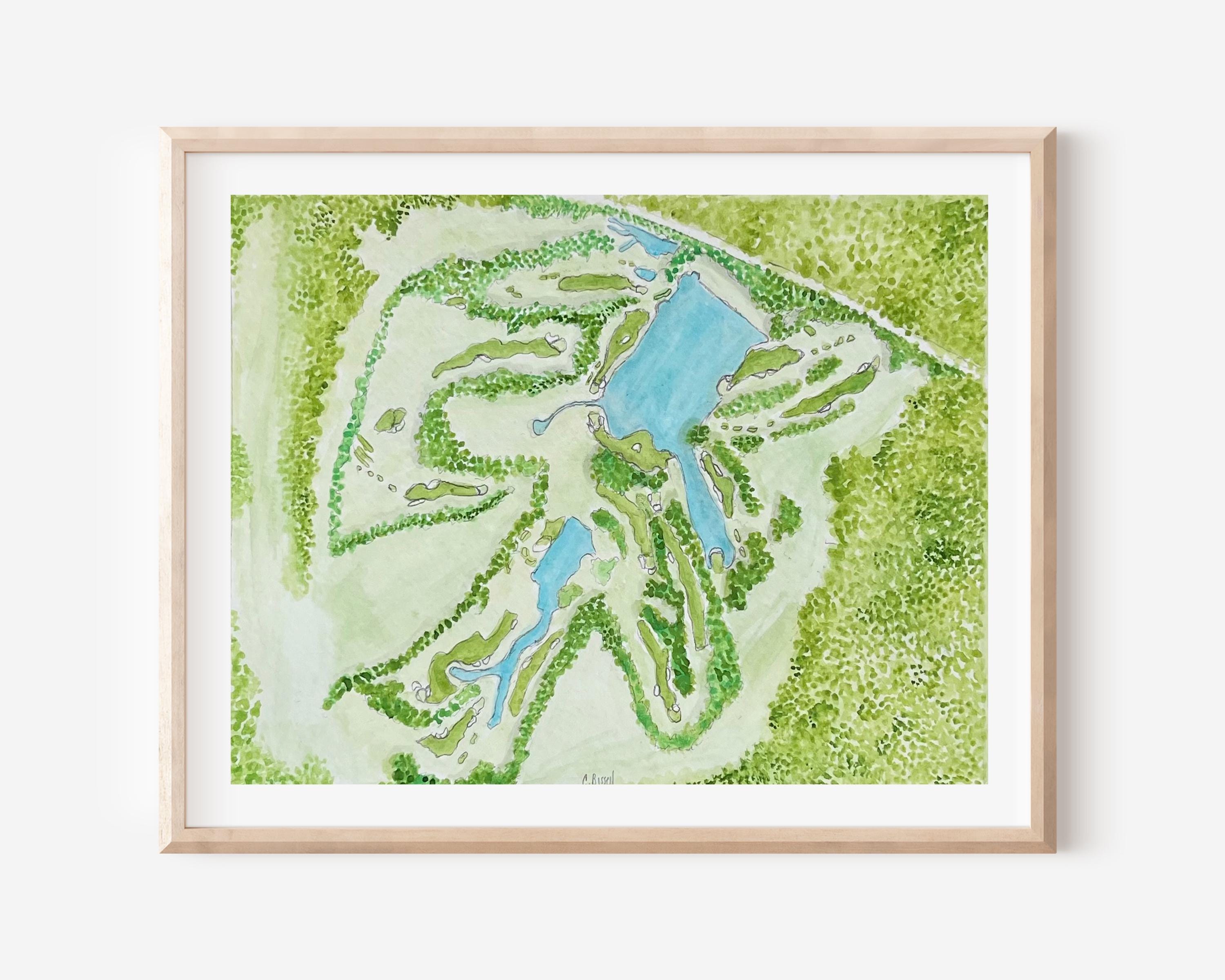 Watercolor Golf Course Map Art: Custom Golf Portrait