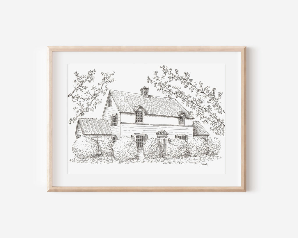 Custom Pen and Ink House Drawing: Hand - Drawn Home Portrait - Mill Creek Art Co.