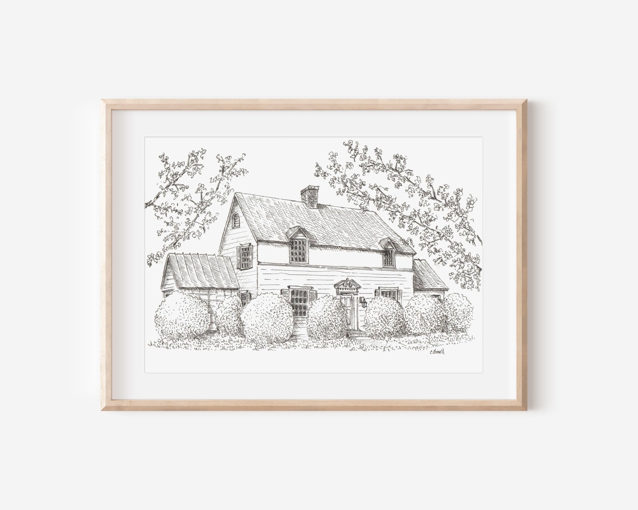 Custom Pen and Ink House Drawing: Hand - Drawn Home Portrait - Mill Creek Art Co.
