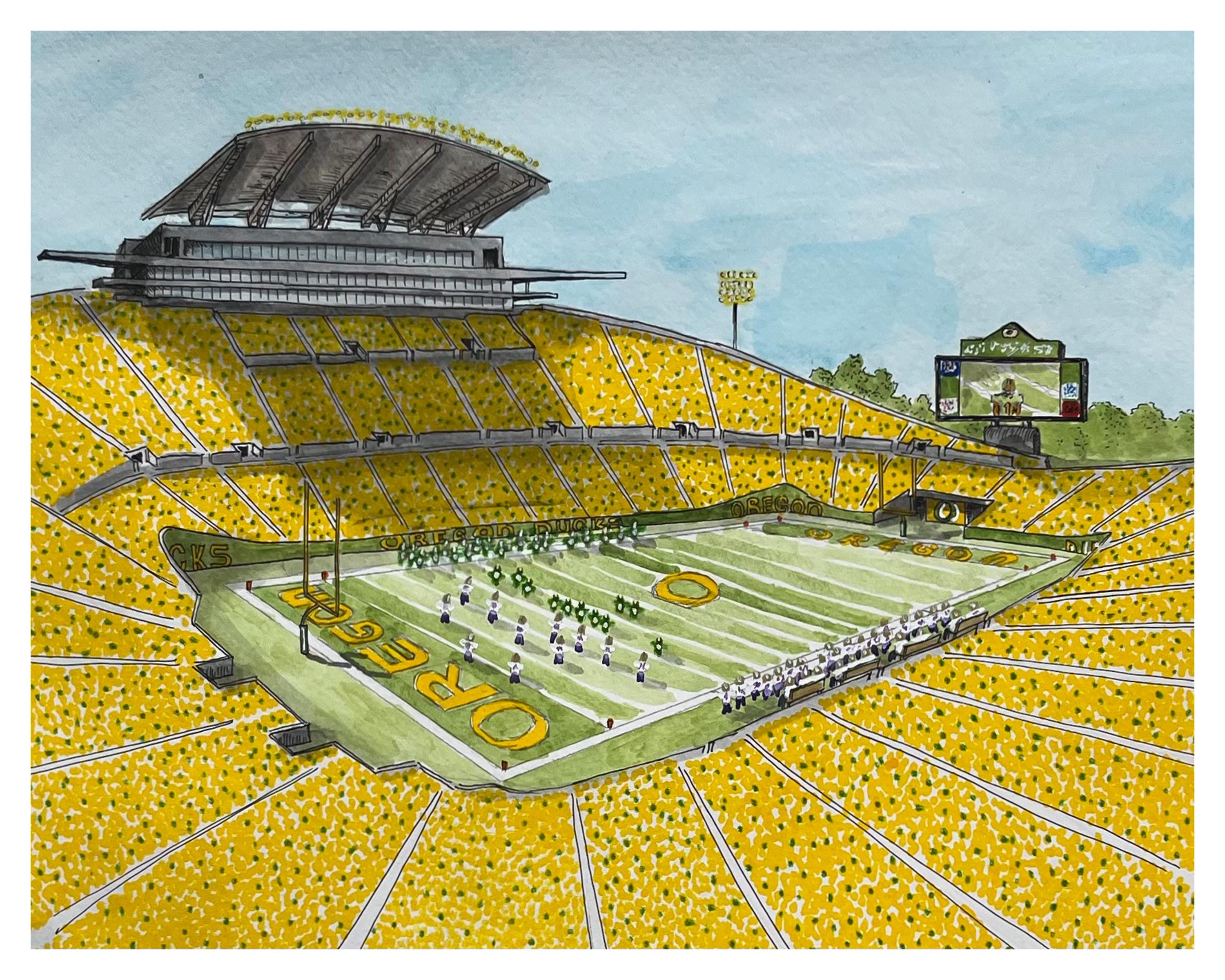 Autzen Stadium Watercolor Print: University of Oregon Ducks Football Art