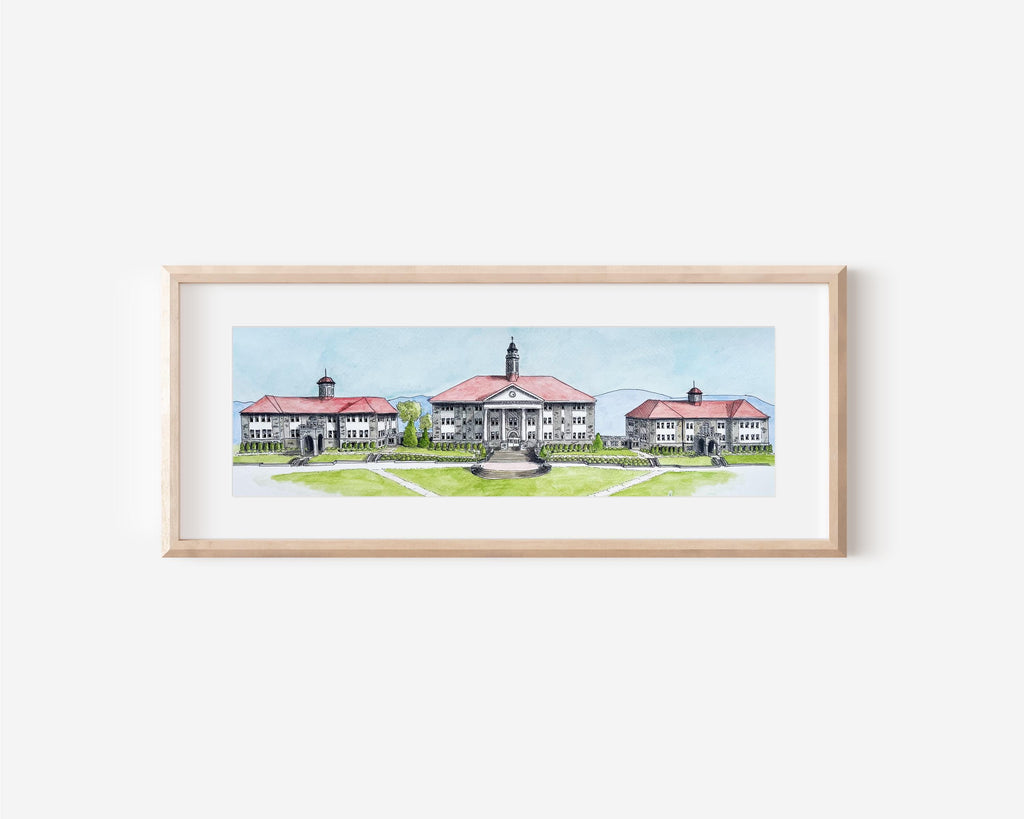 James Madison University Watercolor Print, JMU Wilson Hall