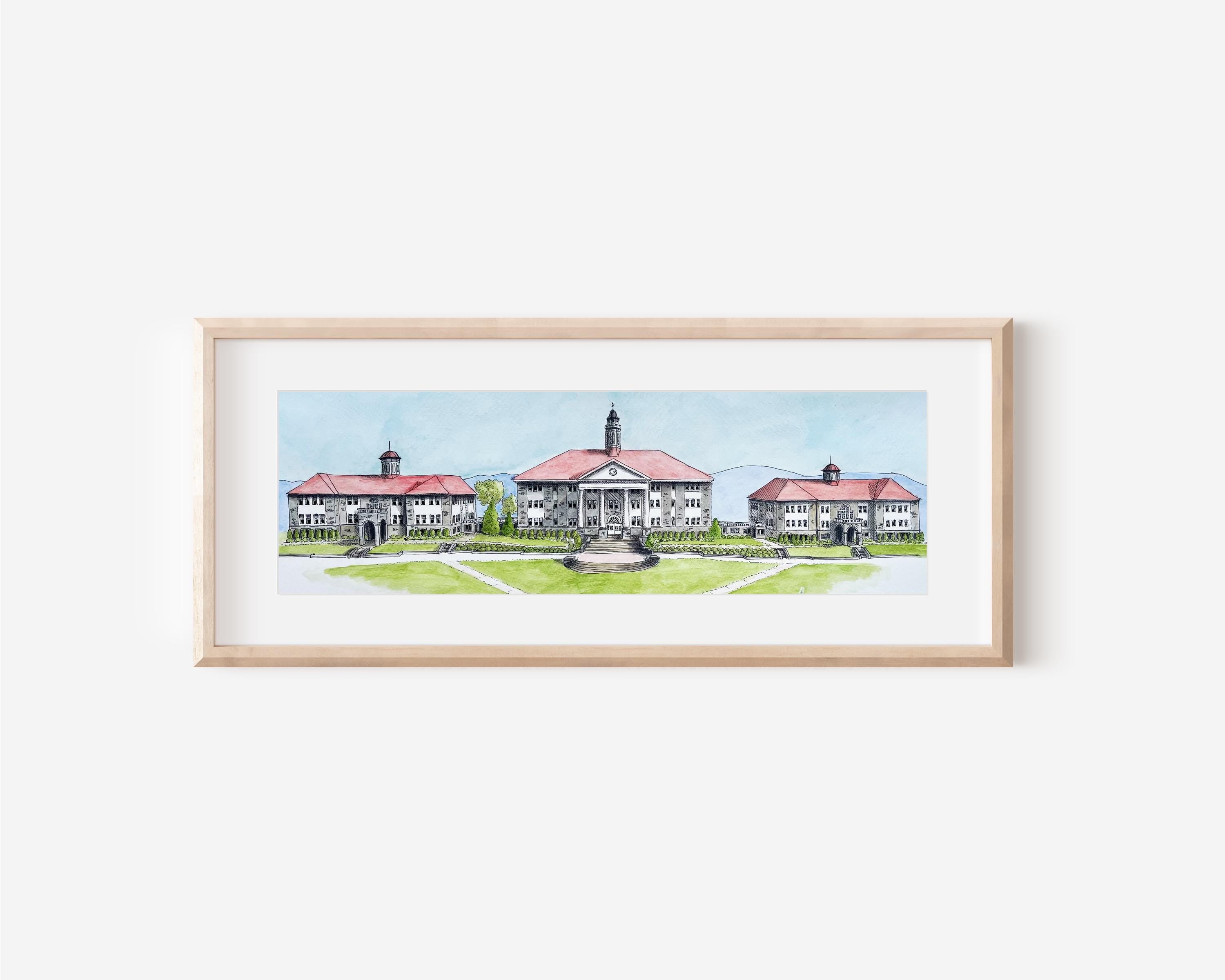 James Madison University Watercolor Print, JMU Wilson Hall