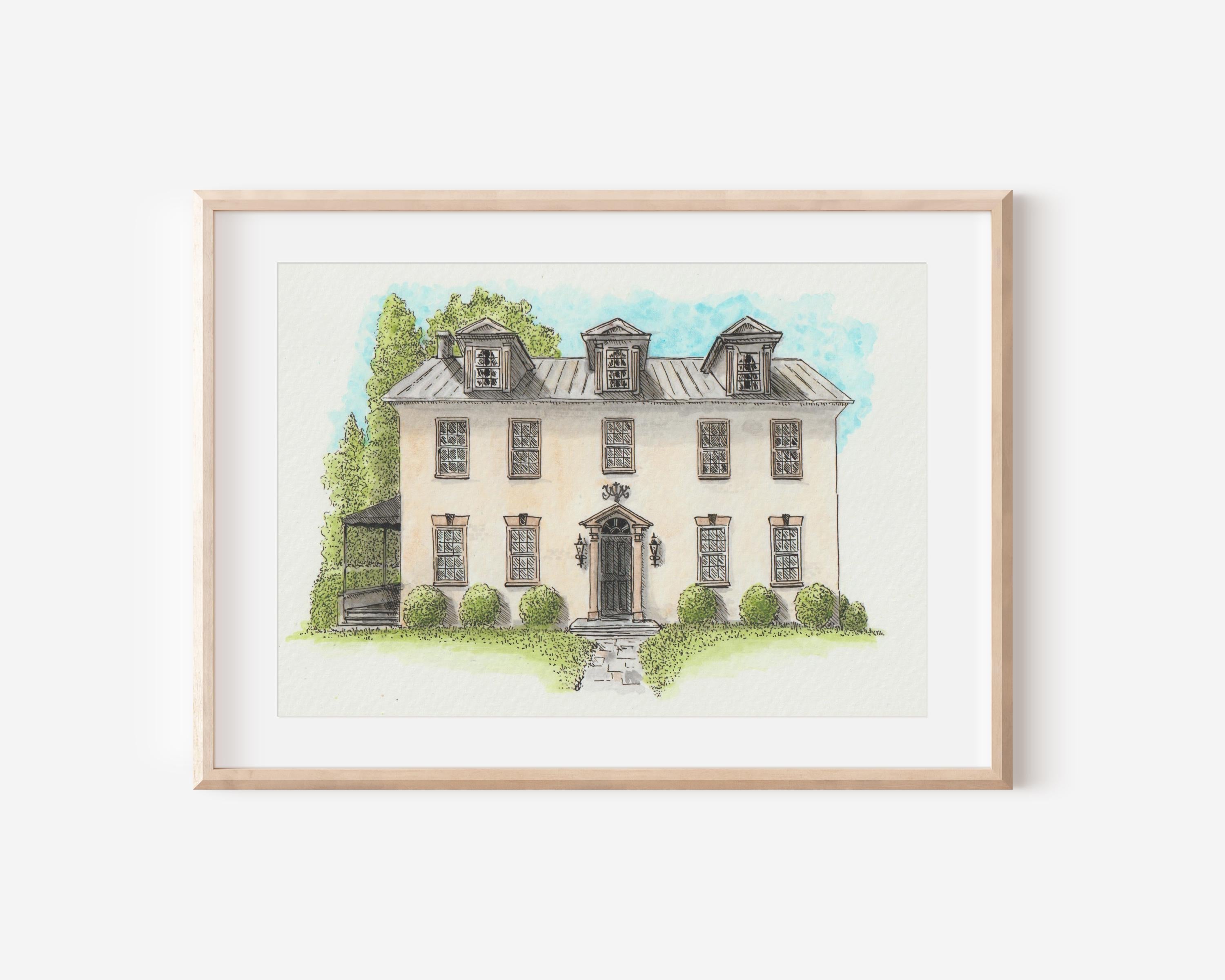 Custom Watercolor House Portrait: Hand-Painted Home Art