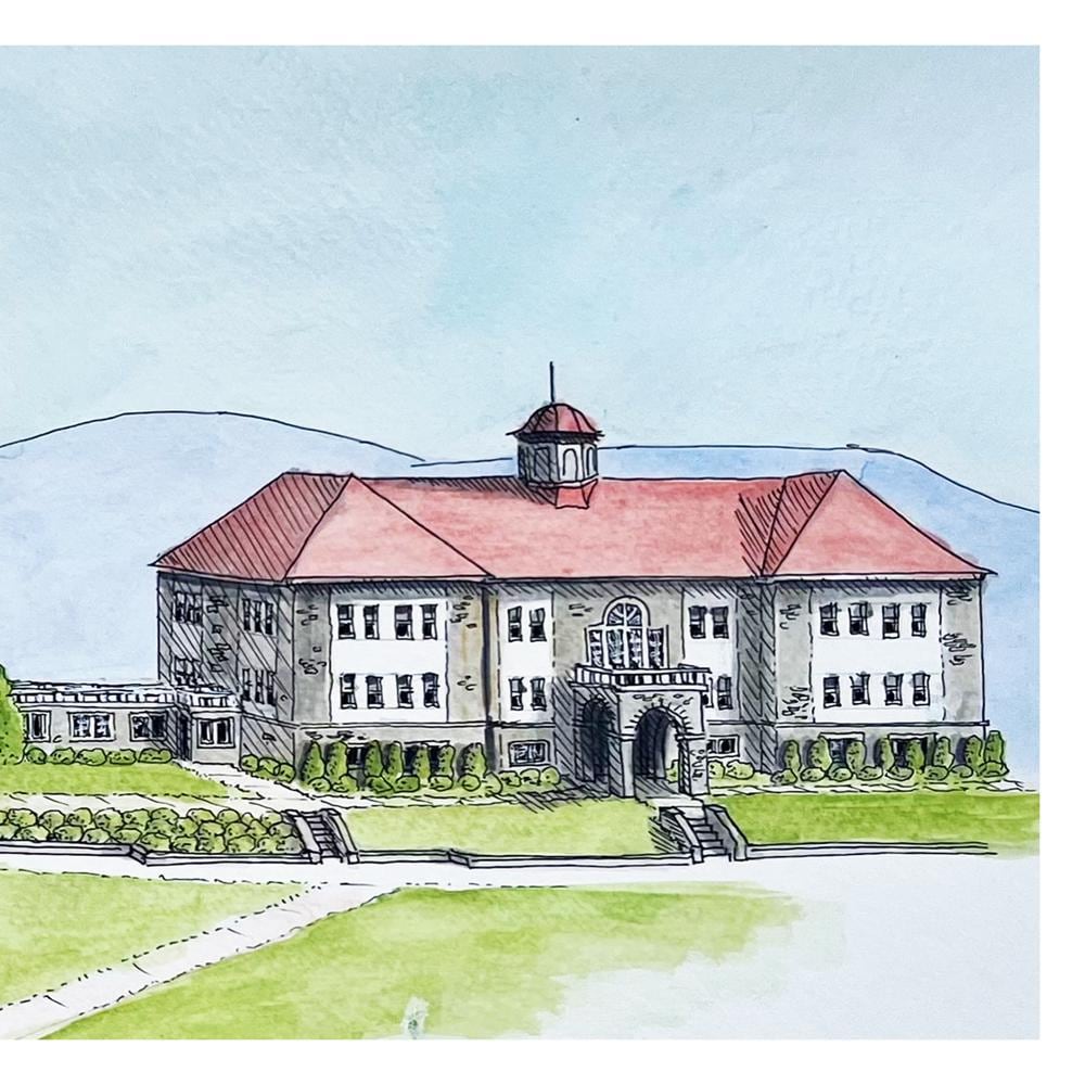James Madison University Watercolor Print, JMU Wilson Hall - Mill Creek Art Co.