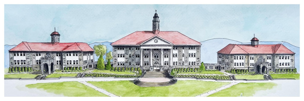 James Madison University Watercolor Print, JMU Wilson Hall - Mill Creek Art Co.