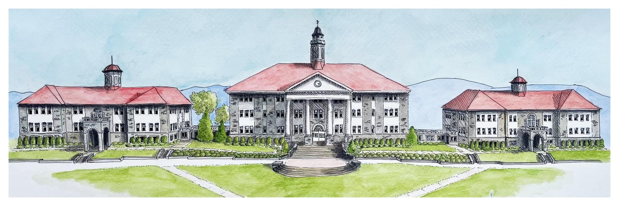 James Madison University Watercolor Print, JMU Wilson Hall - Mill Creek Art Co.