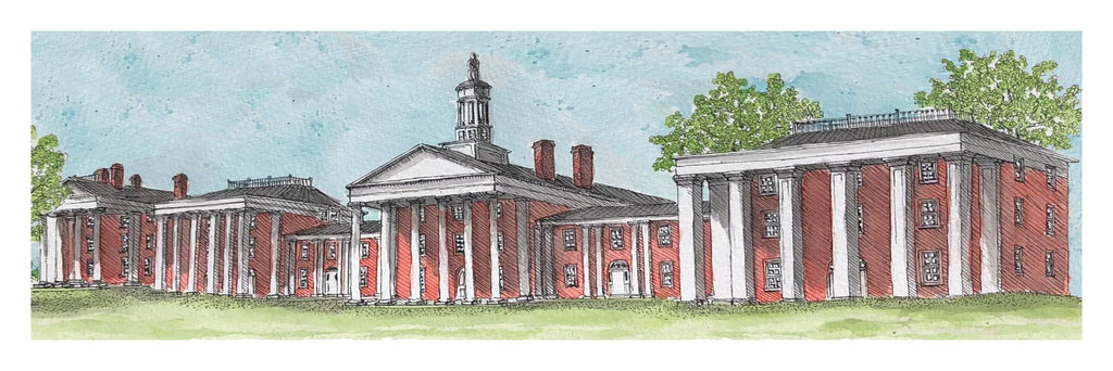 Washington and Lee University Colonnade Watercolor Art Print - Mill Creek Art Co.