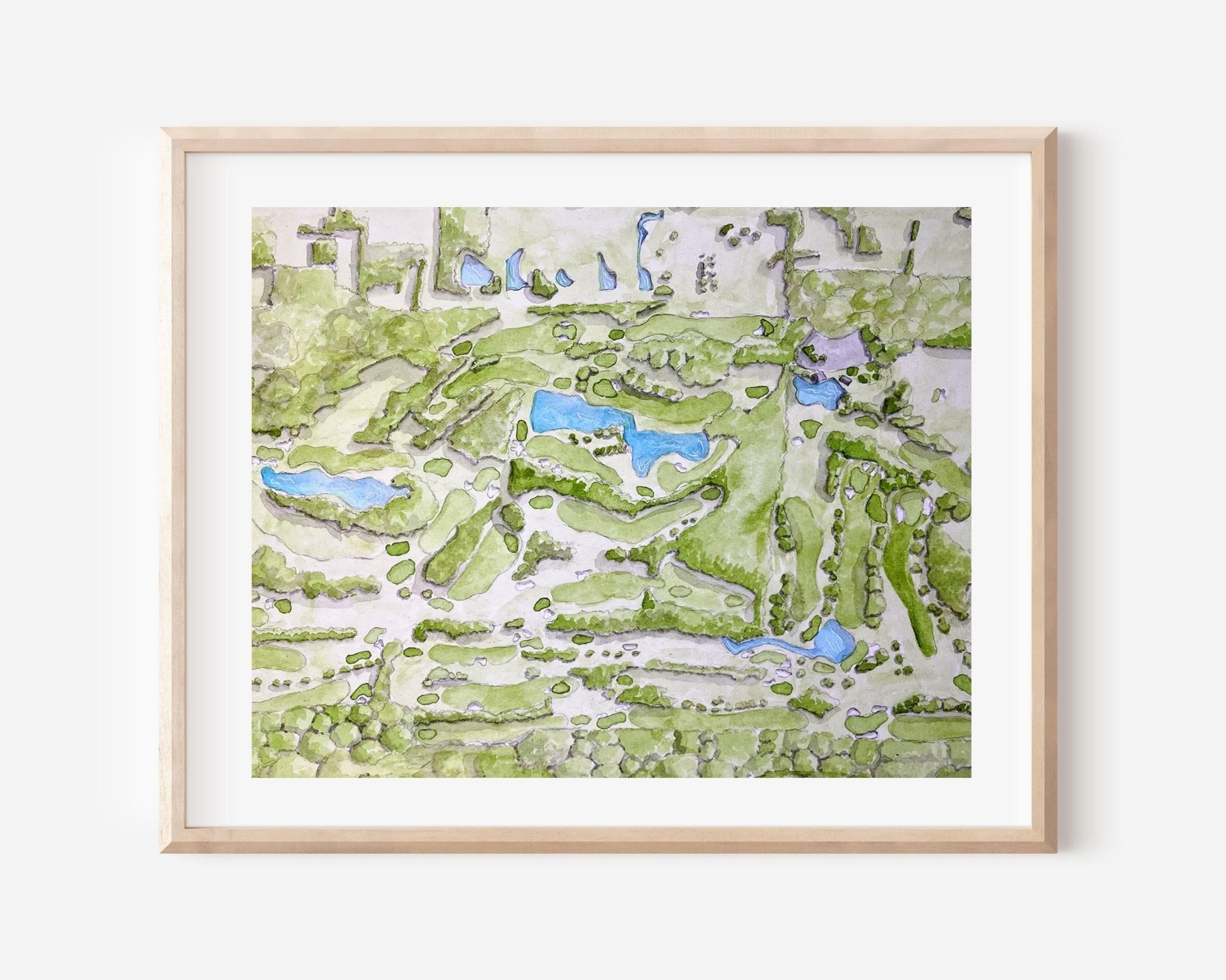 Watercolor Golf Course Map Art: Custom Golf Portrait - Mill Creek Art Co.