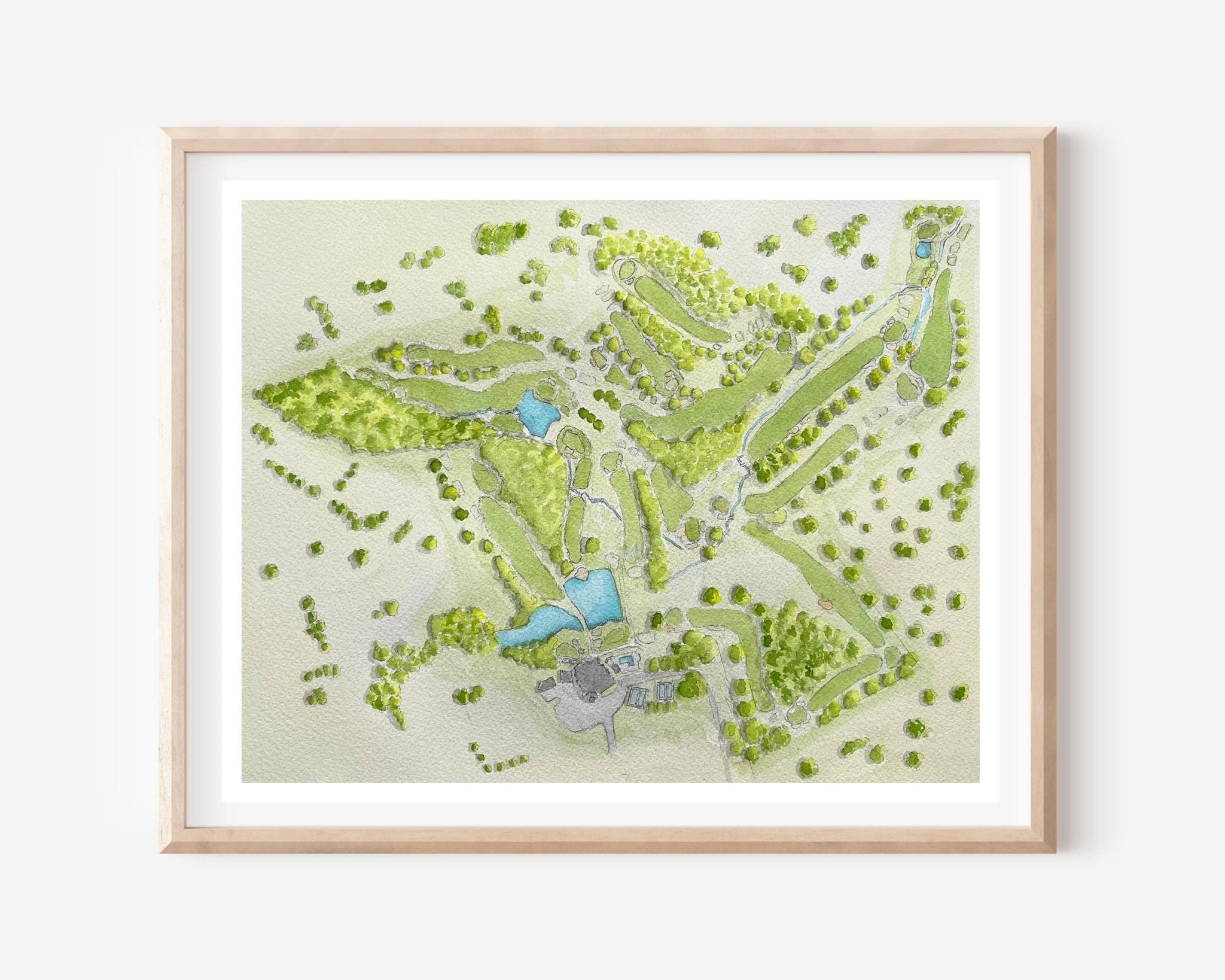 Watercolor Golf Course Map Art: Custom Golf Portrait - Mill Creek Art Co.